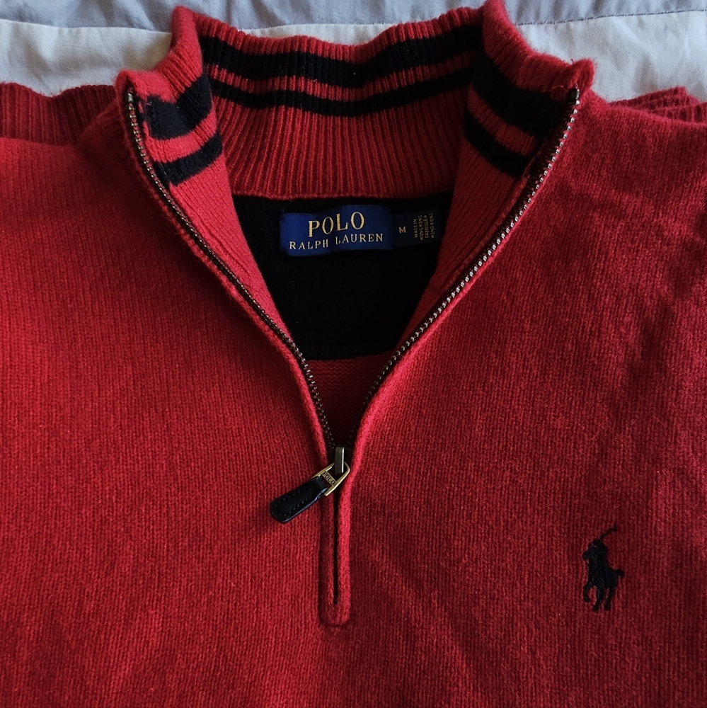 Polo Ralph Lauren Pullover Quarter-Zip sweater cashmere, size M, color Red - Picture 2 of 6